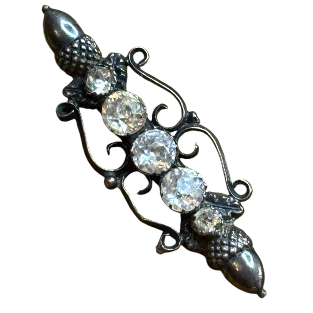 Antique Sterling Silver 925 Acorn Scottish Crystal Bar Brooch